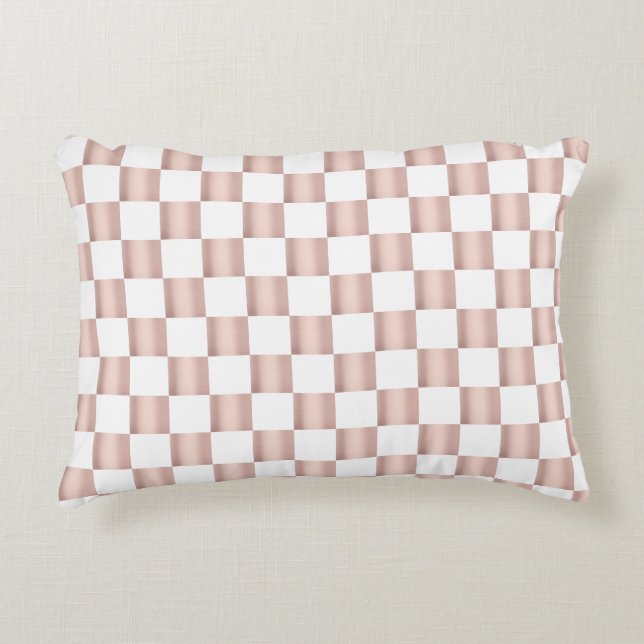 Roos Gold Pink Checkerboard Patroon Accent Kussen (Voorkant)