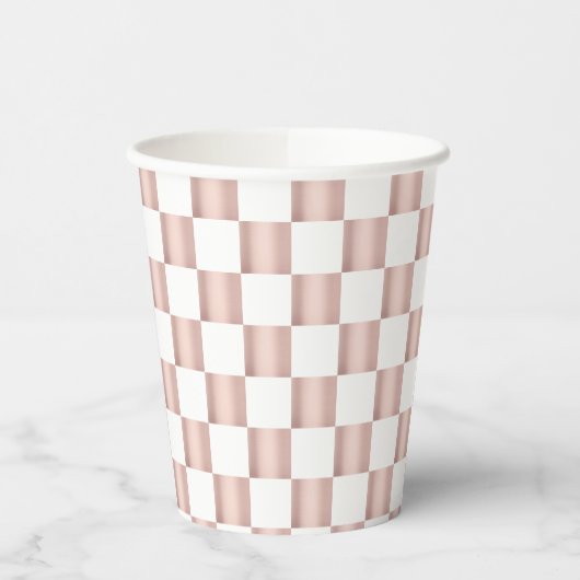 Roos Gold Pink Checkerboard Patroon Papieren Bekers (Links)