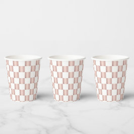 Roos Gold Pink Checkerboard Patroon Papieren Bekers