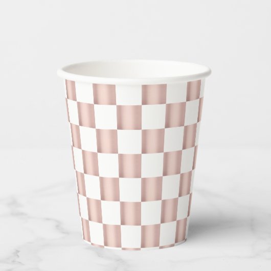 Roos Gold Pink Checkerboard Patroon Papieren Bekers (Voorkant)
