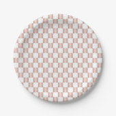 Roos Gold Pink Checkerboard Patroon Papieren Bordje (Voorkant)