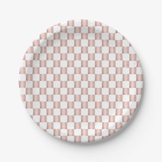 Roos Gold Pink Checkerboard Patroon Papieren Bordje (Voorkant)