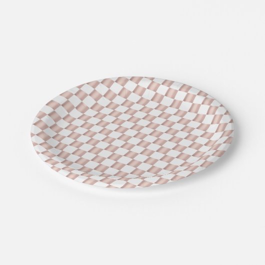 Roos Gold Pink Checkerboard Patroon Papieren Bordje (Gekanteld)