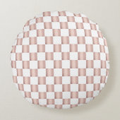 Roos Gold Pink Checkerboard Patroon Rond Kussen (Voorkant)