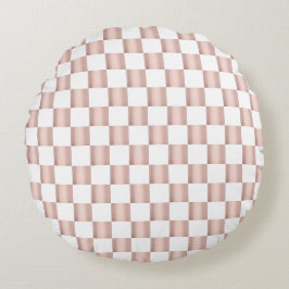 Roos Gold Pink Checkerboard Patroon Rond Kussen