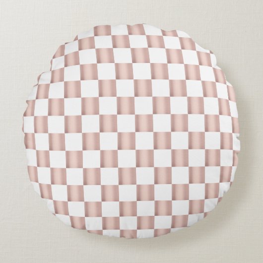 Roos Gold Pink Checkerboard Patroon Rond Kussen (Voorkant)