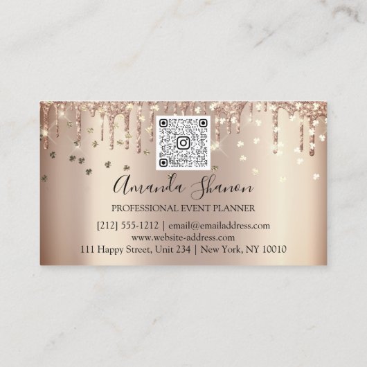 Roos Gold Pink Confetti Drip QR CODE Logo Visitekaartje (Achterkant)