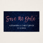 Roos Gold Pink en Navy Blue Folie Save the Date Visitekaartje (Voorkant)