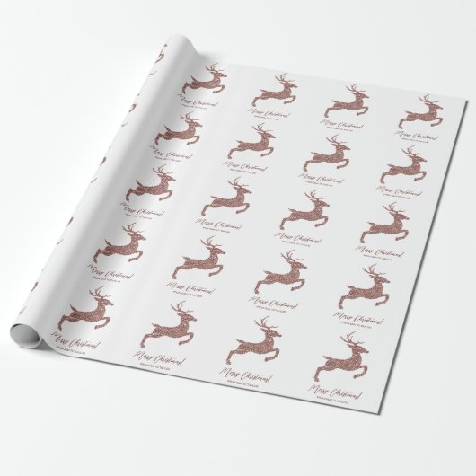 Roos Gold Pink Faux Glitter look Jumping Deer Cadeaupapier (Uitgerold)