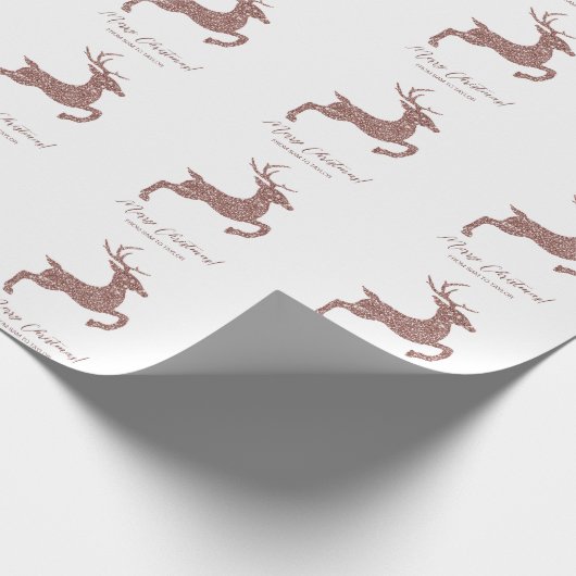 Roos Gold Pink Faux Glitter look Jumping Deer Cadeaupapier (Hoek)