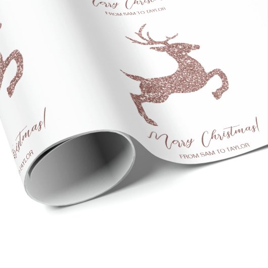 Roos Gold Pink Faux Glitter look Jumping Deer Cadeaupapier (Rol Hoek)
