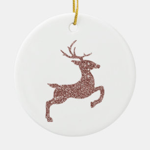 Roos Gold Pink Faux Glitter look Jumping Deer Keramisch Ornament