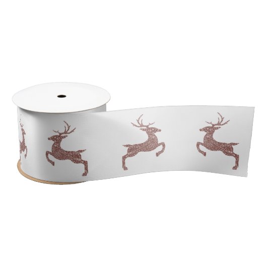 Roos Gold Pink Faux Glitter look Jumping Deer Satijnen Lint (Spoel)