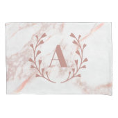 Roos Gold Pink Faux Marble Aangepast monogram Kussensloop (Voorkant)