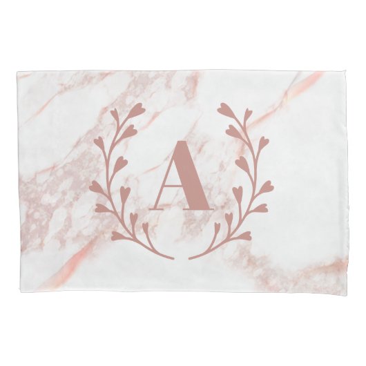 Roos Gold Pink Faux Marble Aangepast monogram Kussensloop (Voorkant)