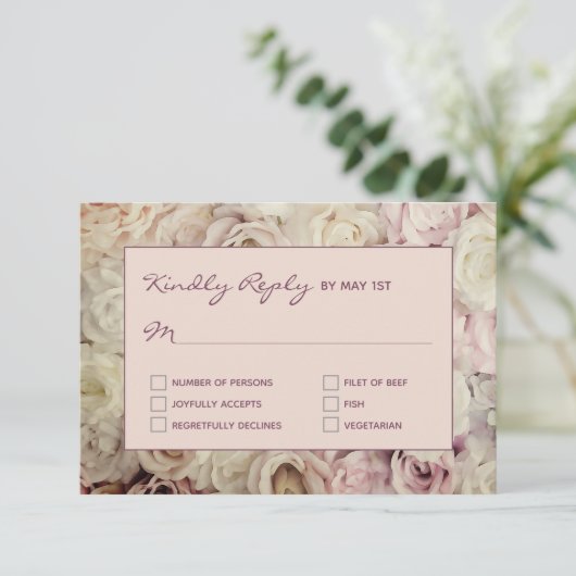 Roos Gold Pink/Fig RSVP-kaarten Roos Achtergrond RSVP Kaartje (Staand voorkant)