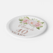 Roos Gold Pink Floral Cheers tot 40 jaar verjaarda Papieren Bordje (Gekanteld)