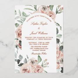 Roos Gold Pink Floral Eucalyptus Weddenschap Folie Uitnodiging