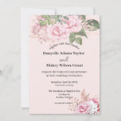 Roos Gold Pink Floral Modern Fonts Foto Weddenscha Kaart (Voorkant)