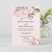 Roos Gold Pink Floral Modern Fonts Foto Weddenscha Kaart (Staand voorkant)