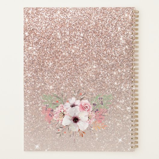 Roos Gold Pink Floral Monogram 2023 Planner (Achterkant)