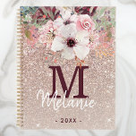 Roos Gold Pink Floral Monogram 2023 Planner<br><div class="desc">Voeg uw monogram initiaal en naam toe aan deze elegante roze roze floral,  roos gold faux glitter 2023 planner.</div>