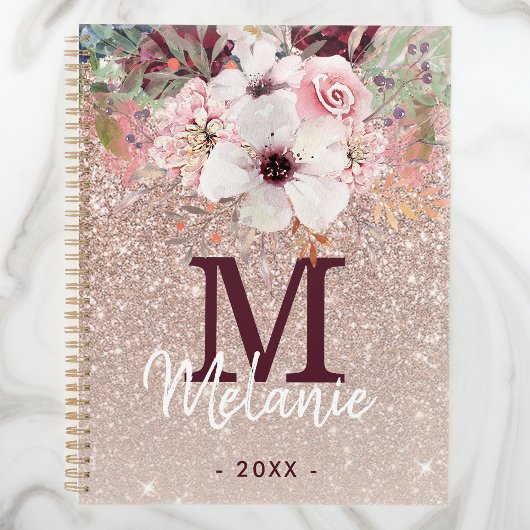 Roos Gold Pink Floral Monogram 2023 Planner