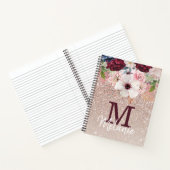 Roos Gold Pink Floral Monogram Glitter Notitieboek (Binnen)