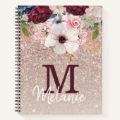 Roos Gold Pink Floral Monogram Glitter Notitieboek (Voorkant)