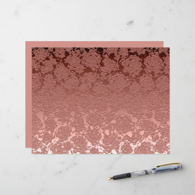 Roos Gold Pink Floral Succulent Pattern Metallic (Voorkant / Achterkant in situ)