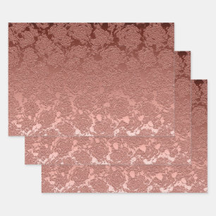 Roos Gold Pink Floral Succulent Pattern Metallic Inpakpapier Vel