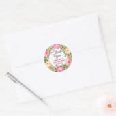 Roos Gold Pink Floral Wreate Hartelijk dank Baby s Ronde Sticker (Envelop)