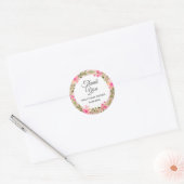 Roos Gold Pink Floral Wreate Hartelijk dank Baby s Ronde Sticker (Envelop)