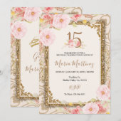 Roos Gold Pink Flowers 15e verjaardag  Kaart (Voorkant / Achterkant)