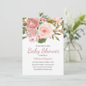  Roos Gold Pink Flowers Baby shower Kaart (Staand voorkant)