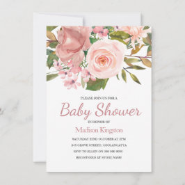 Roos Gold Pink Flowers Baby shower Kaart