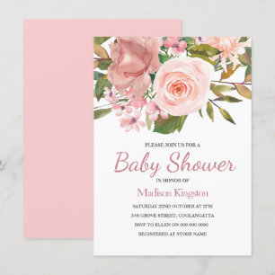  Roos Gold Pink Flowers Baby shower Kaart