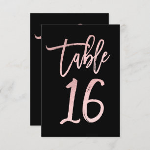 Roos Gold Pink Foil Modern Script Table Number 16 Kaart