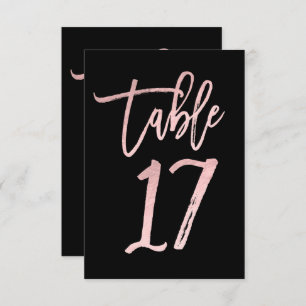 Roos Gold Pink Foil Modern Script Table Number 17 Kaart