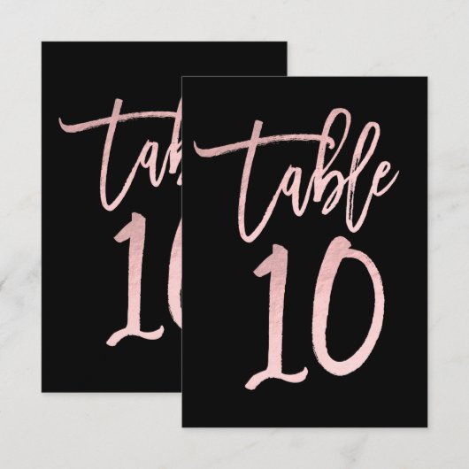 Roos Gold Pink Folie Modern Script Table Number 10 Kaart (Voorkant / Achterkant)
