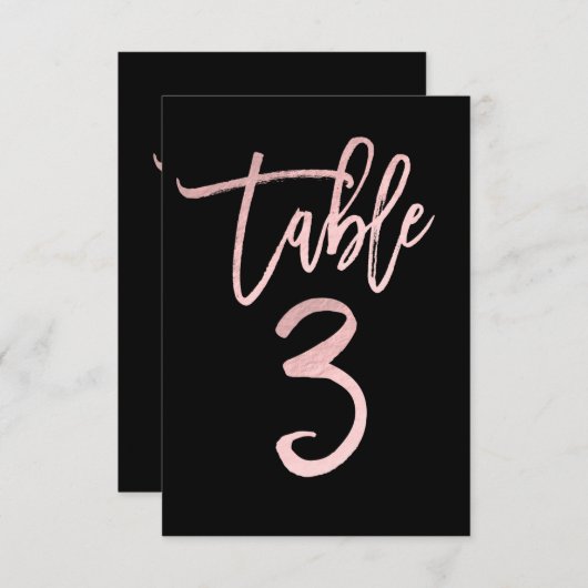 Roos Gold Pink Folie Moderne Script Table Number 3 Kaart (Voorkant / Achterkant)