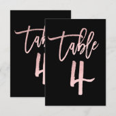 Roos Gold Pink Folie Moderne Script Table Number 4 Kaart (Voorkant / Achterkant)