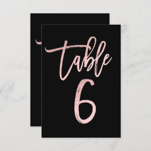 Roos Gold Pink Folie Moderne Script Table Number 6 Kaart