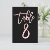Roos Gold Pink Folie Moderne Script Table Number 8 Kaart (Staand voorkant)