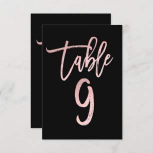 Roos Gold Pink Folie Moderne Script Table Number 9 Kaart