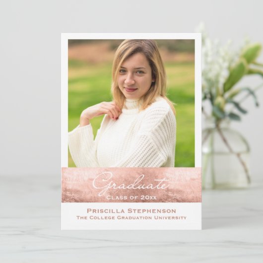 Roos Gold Pink Foto Afstuderen Aankondiging (Staand voorkant)