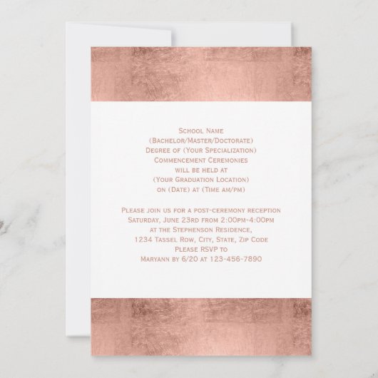 Roos Gold Pink Foto Afstuderen Aankondiging (Achterkant)