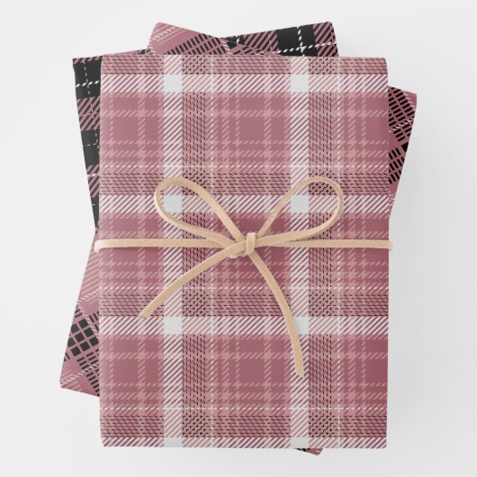 Roos Gold Pink Fun Plaid Patterns Inpakpapier Vel (In situ)