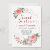Roos Gold Pink Geometric Glitter Sweet Sixteen Kaart (Voorkant)