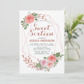Roos Gold Pink Geometric Glitter Sweet Sixteen Kaart (Staand voorkant)